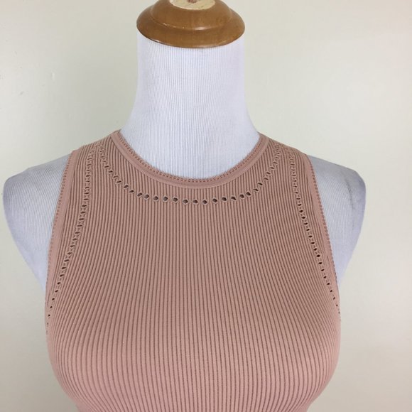 NWT ZARA Limitless Contour Collection Taupe Perforated High Neck Fitted Dress - Picture 7 of 12